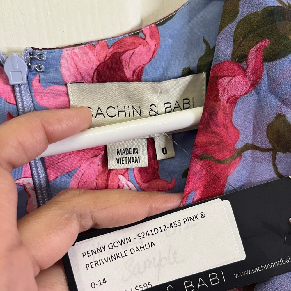 Sachin & Babi Penny Gown Women 0 Pink Periwinkle Floral Maxi Dress NEW $595 - Picture 8 of 13